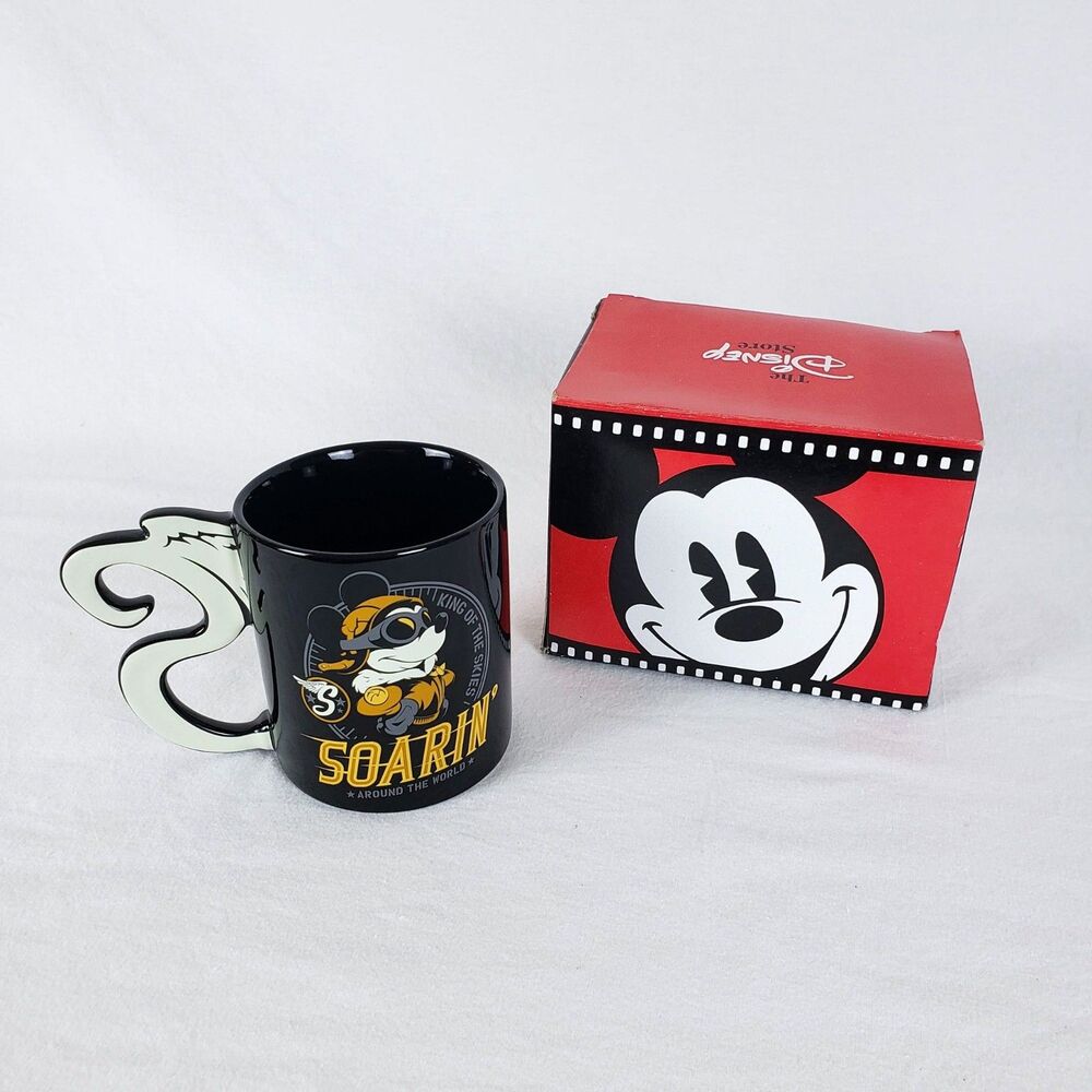 Disney Parks Soarin' Around the World Mickey Mouse Mug Aviator Pilot Black
